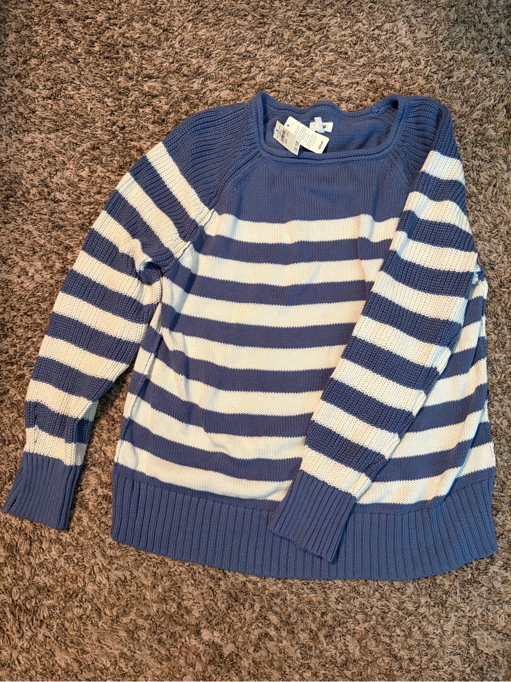 aerie Blue and White Striped Crewneck Sweater